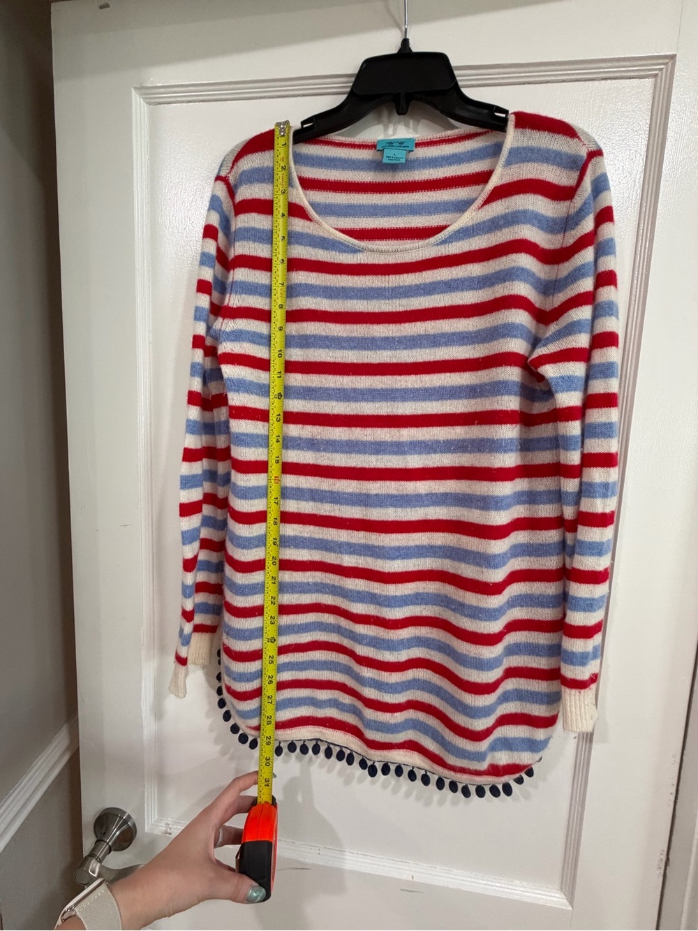 Two Bees Cashmere Striped Cashmere Sweater in Red, Blue & Cream L - Picture 8 of 9